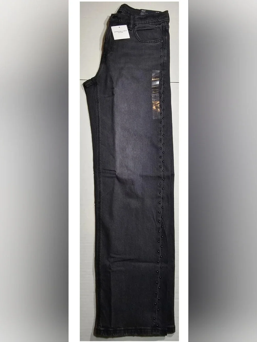 NWT American Eagle Ex-Boyfriend Jeans Black Studded Low-Rise Size 2 Long